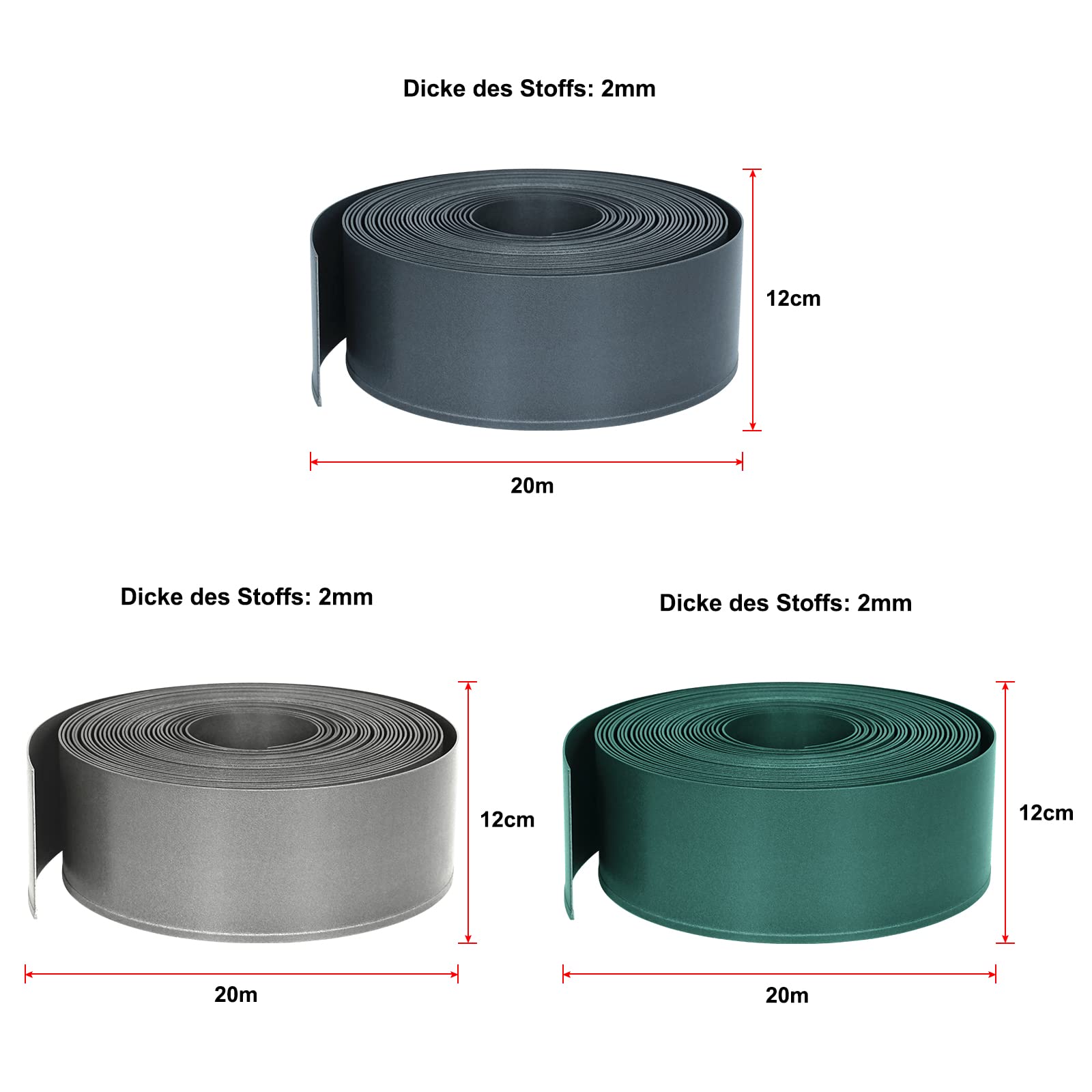UISEBRT Rasenkante Kunstoff 20m - Lawn Edging Roll Plastic Beeteinfassung Gartenzaun Beetumrandung Rasenbegrenzung Lawn Border Garten Dekorativ, Anthrazit