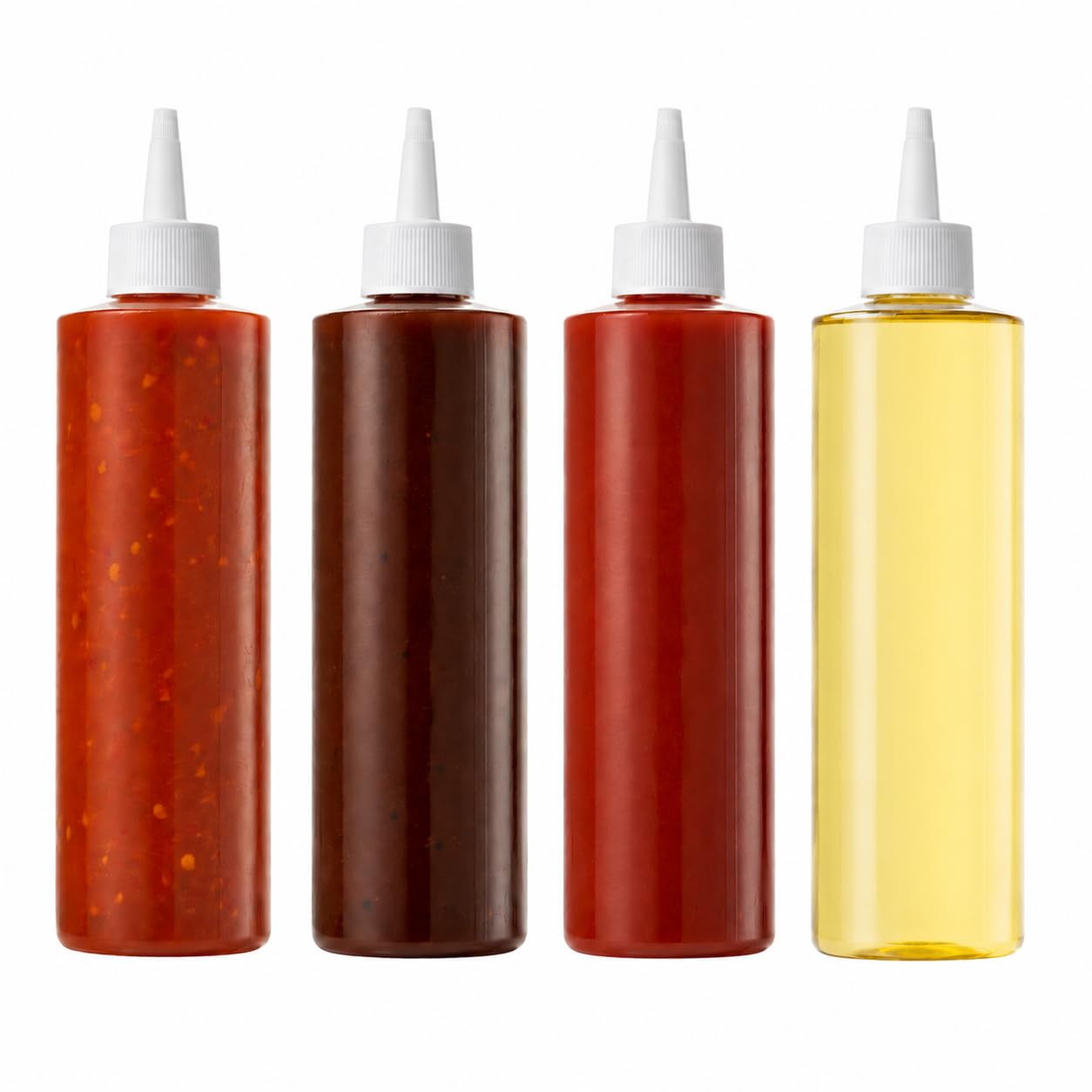 300ml / 10oz Squeeze Sauce Bottles Plastic Condiment Dispensers Pack of 4