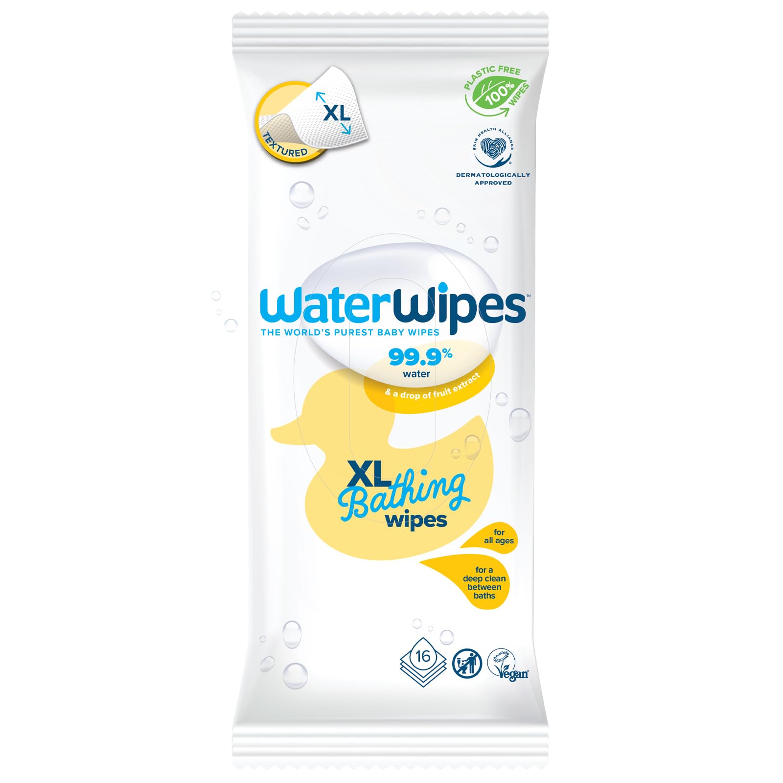 WaterWipes Plastic Free XL Bathing, Toddler & Baby Wipes, 99.9% Water Based Wipes, Unscented, 16 wet wipes