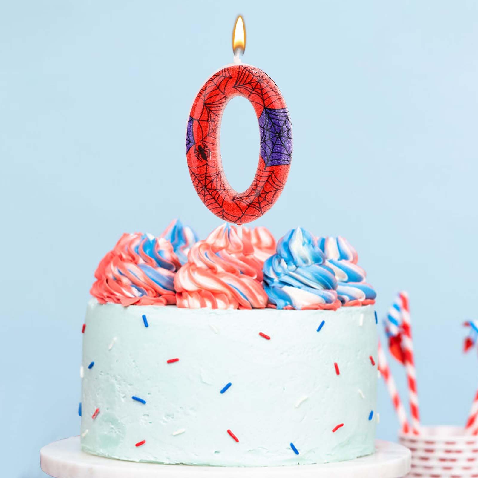Bougie D'anniversaire Sur Le Thème De L'araignée, Bougie En Forme De Chiffre En Toile Rouge Et Bleue Pour Décoration De Gâteau, Décorations De Fête Pour Garçons Et Filles (9