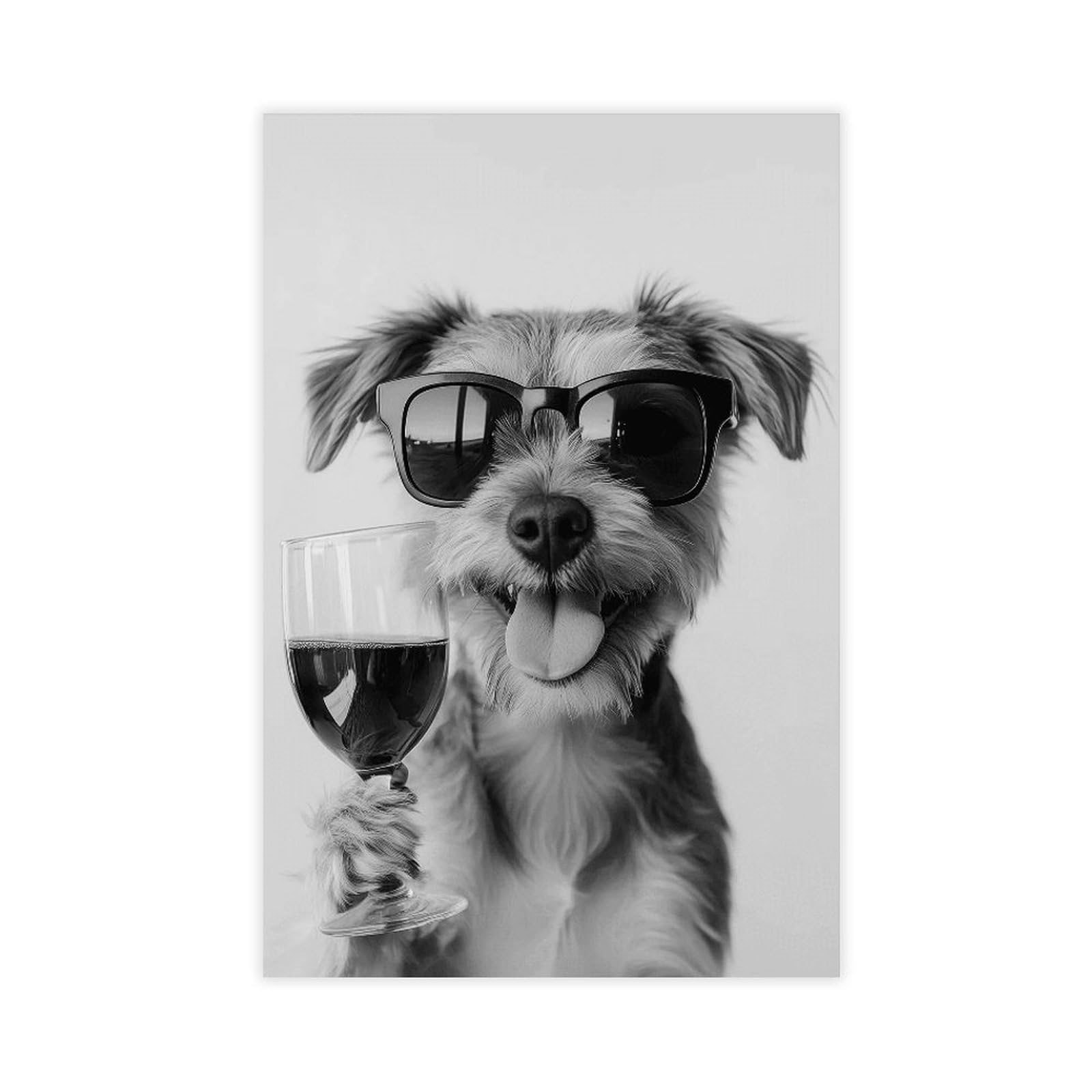 Utgn Border Terrier Drinking Wineposter Canvas Poster Wall Art Print Picture Paintings 16X24inch(40X60cm)