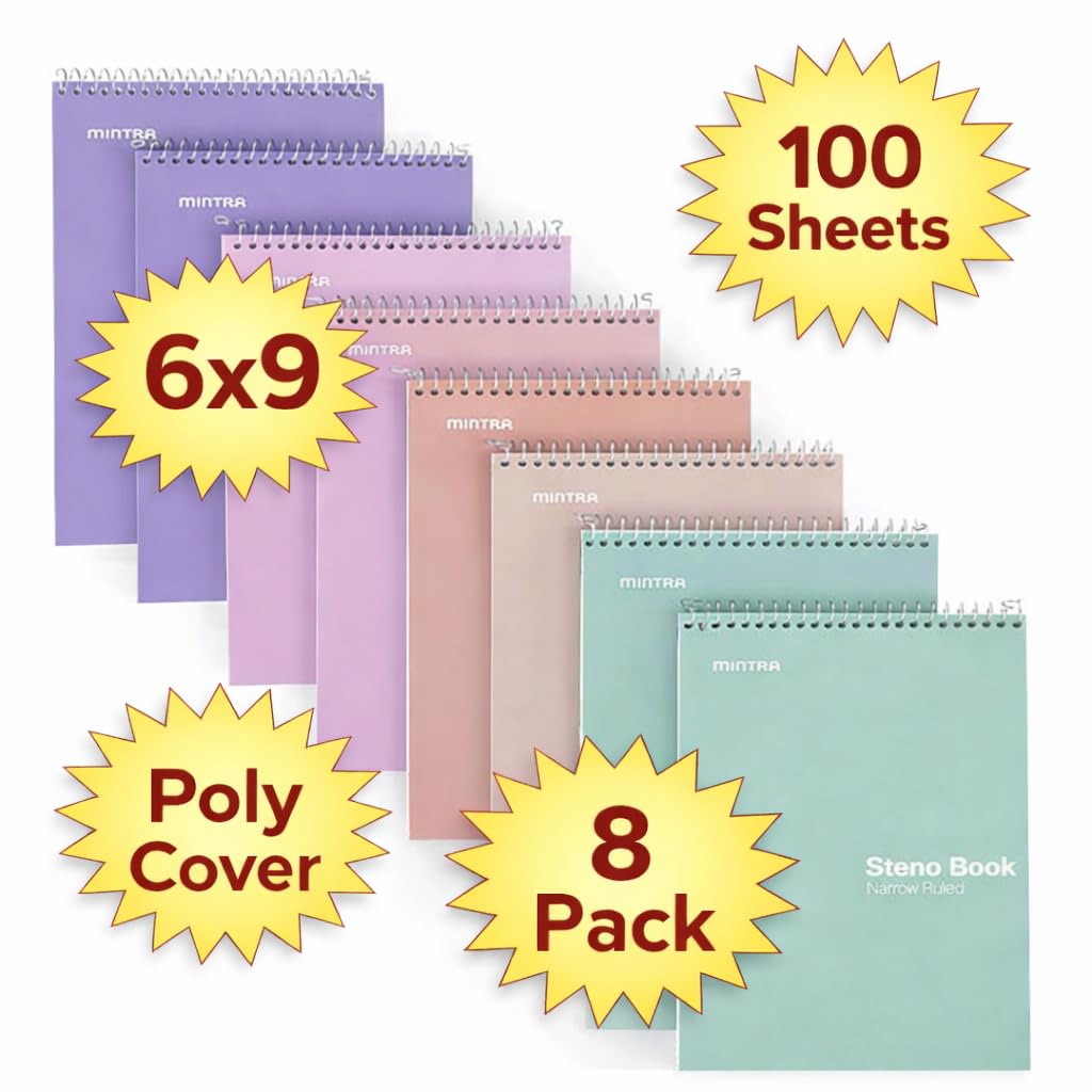 Mintra Office Steno Books (Pastel (lot de 2) 8pk, étroit ligné)
