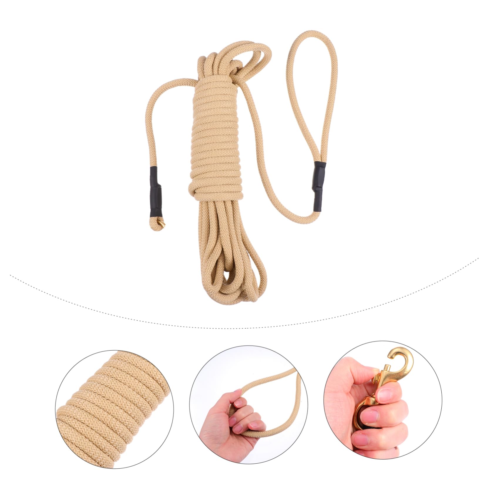 ibasenice Grosse Laisse de Dressage pour Chien 10m en Polypropylène Kaki | Crochet, pour Courir et Marcher, Facile à Nettoyer, Longueur Extra Longue