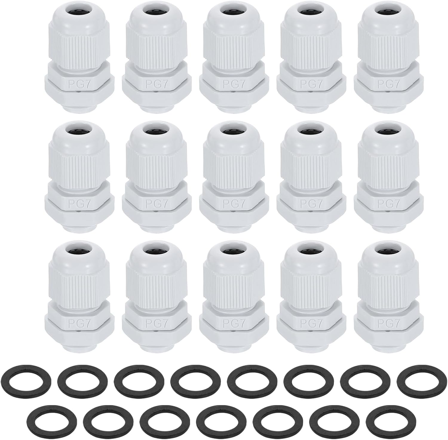 uxcell 15Pcs PG7 Nylon Cable Glands, Waterproof Cord Grip Connector with Washer, Adjustable 3-6.5mm Wire Grommet Protectors with Gaskets and Locknut for Junction Box, White
