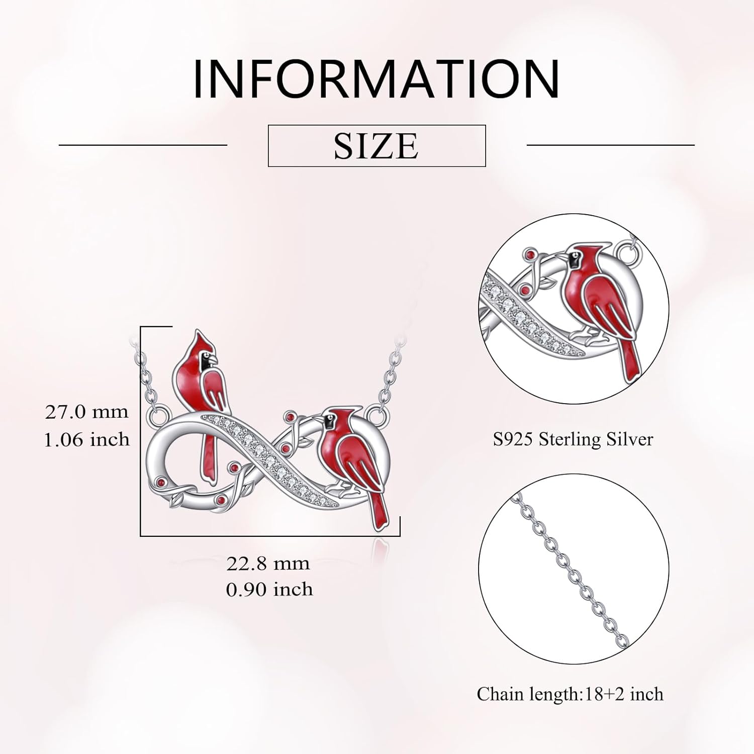 Cardinal Necklace Sterling Silver Infinity Red Cardinal Pendant Sympathy Memorial Jewelry Gifts for Women - Image 3