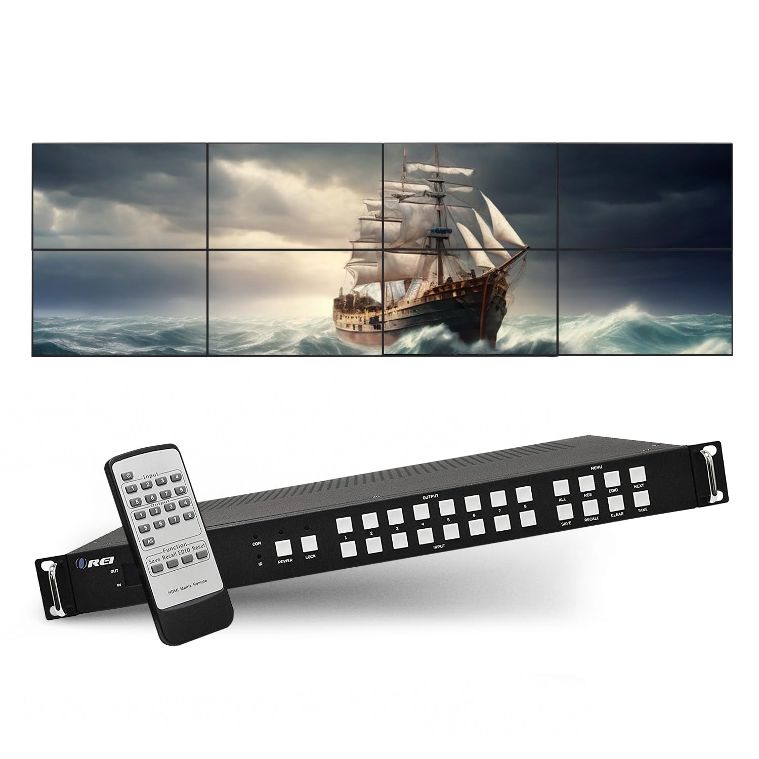 OREI Professional 4K 8X8 HDMI Matrix Video Wall - Seamless Switching HDCP 2.2 UltraHD 4K @ 60Hz 4:4:4 Switcher & IR Control, Audio Extract, RS-232 -