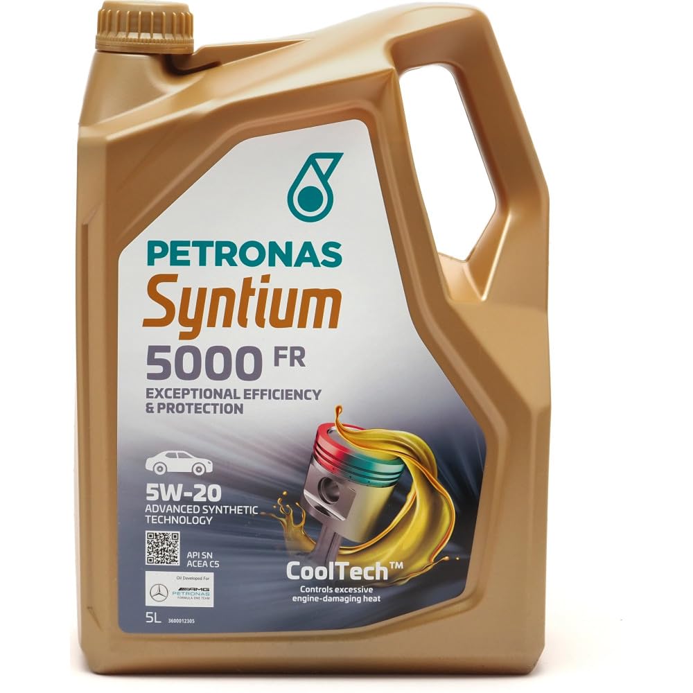 PETRONAS Aceite de motor 5W-20 SYNTIUM Aceite sintetico ACEA A1/B1 API SN 5000 FR 5L Compatible con FORD Fiesta Mk6 Hatchback CB1, CCN, JA8, JR8 MONDEO IV Turnier BA7 FOCUS III Turnier S-MAX WA6
