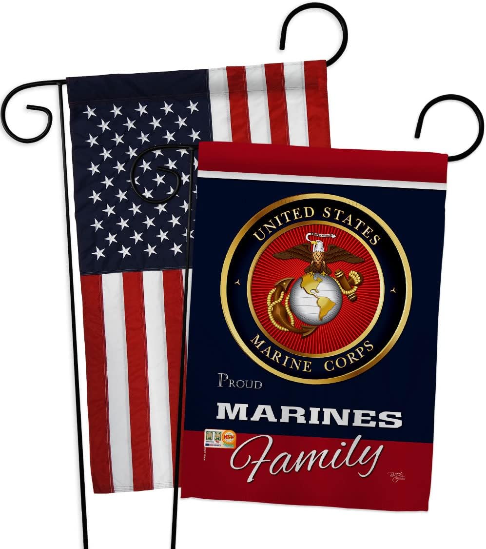 Marines Proudly Family Garden Flags Pack Armed Forces Marine Corps USMC Semper Fi United State American Military Veteran Retire Official USA Applique Gift Yard House Double-Sided 13 X 18.5