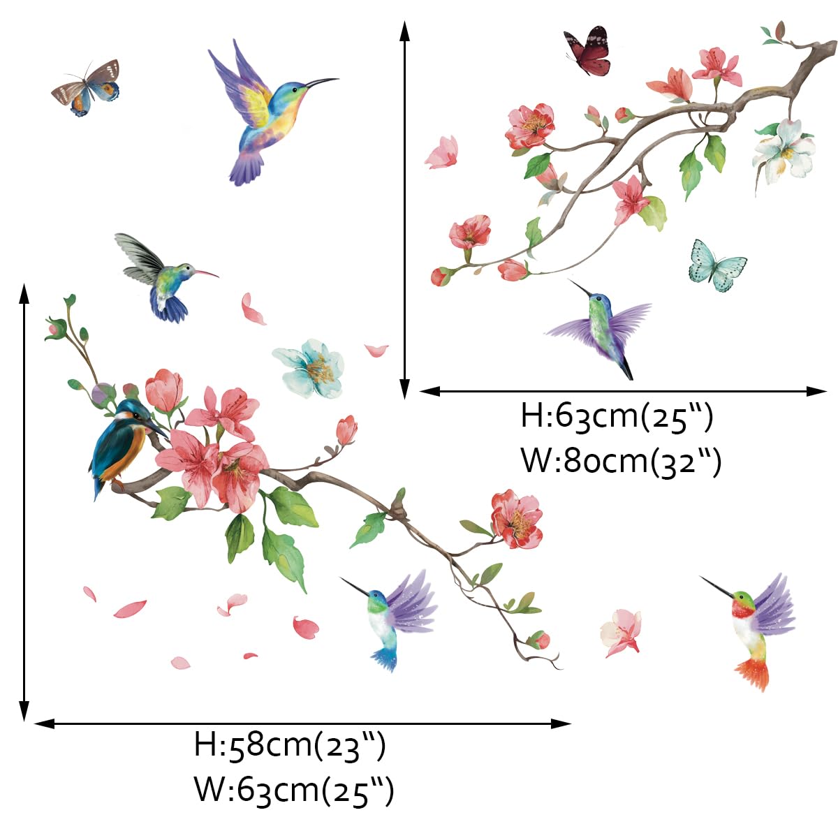 Runtoo Hummingbird Wall Decal Peel and Stick Flower Tree Branch Pink Floral Wall Stickers for Living Room Bedroom Baby Nursery - Image 4