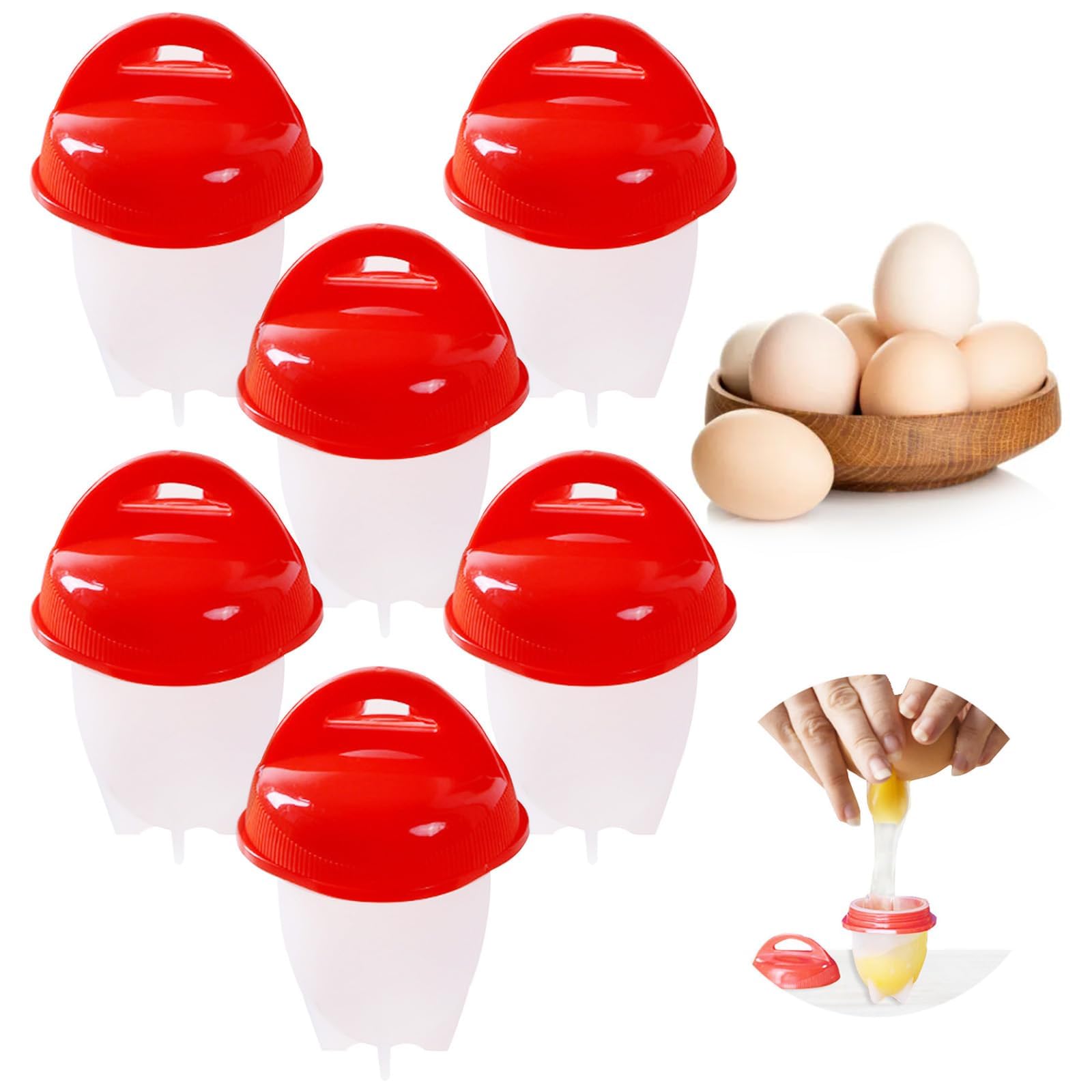 Azonee 6 PCS Egg Boiler for Hard Boiled Eggs - Silicone Egg Cups for Poached Eggs Hard Boiled Egg Holder Without Shell Egg Cooker Silicone Egg Molds - Egg Poacher Pan Nonstick