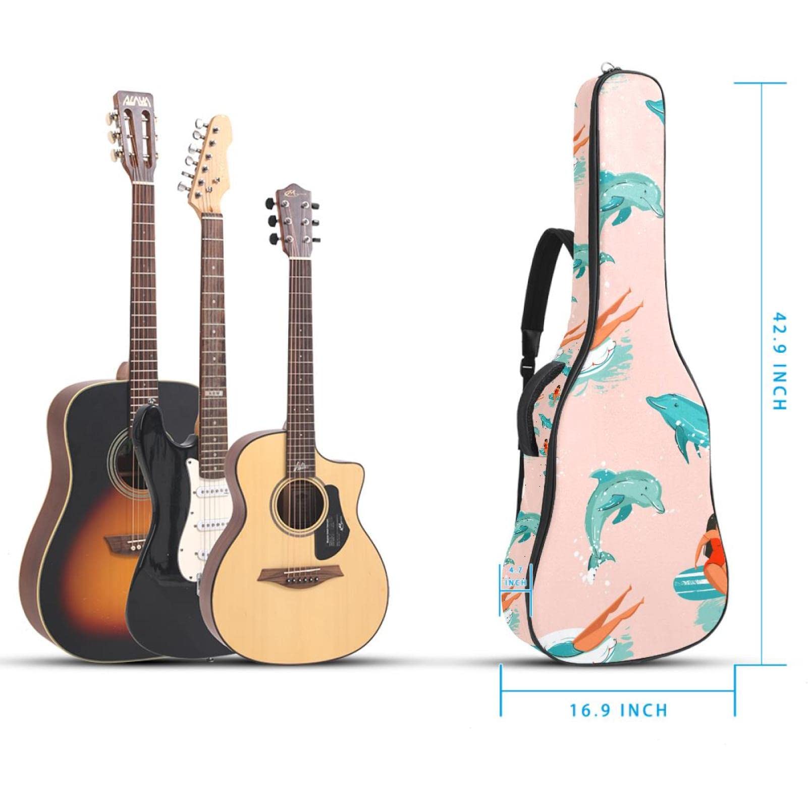 Akustikgitarrentasche, wasserdicht, Gitarren-Rucksack, dick, weich, gepolstert, tropisch, grünes Blatt, klassische Gitarren-Tasche, Farbe4, 42.9x16.9x4.7 in, Taschen-Organizer