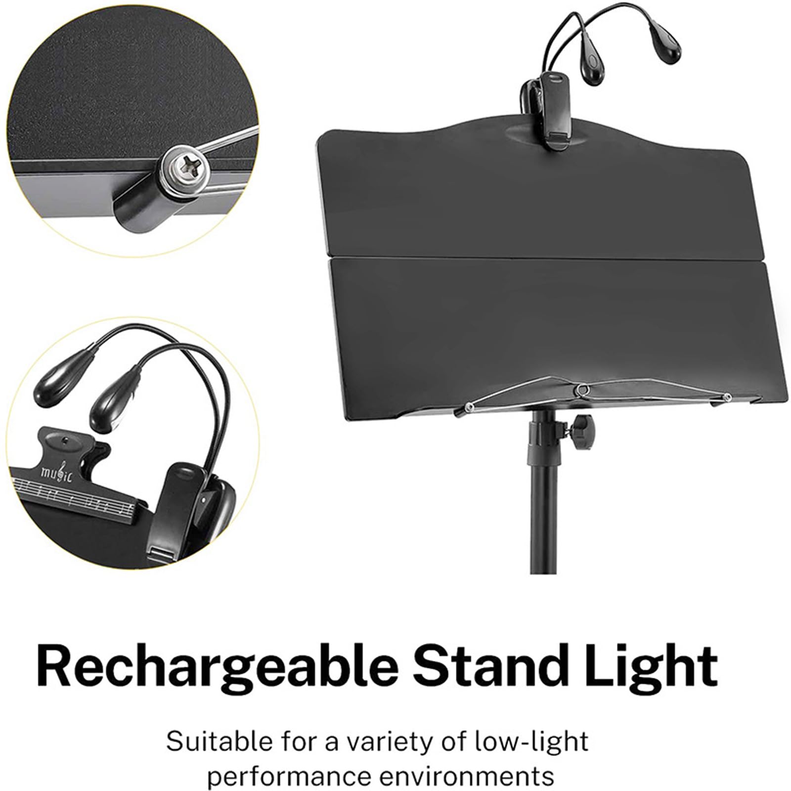Atril Portátil para Partituras, con Funda Y Luz, con Bandeja Plegable, Estable, Altura Ajustable, Capacidad De Carga De 4 Kg, para Interpretaciones Instrumentales, Bandas Y,