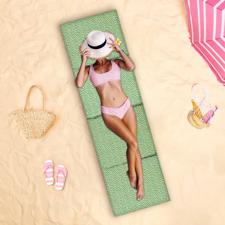 DOMAREX XXL Strandmatte - 180x50x2 cm - Dicke & Faltbare Strandliege für Steinstrand & Sand - Wasserdicht, Groß, Robust & Bequem - Perfekt für Outdoor & Reisen - Blue Passion (Alicante Geo)