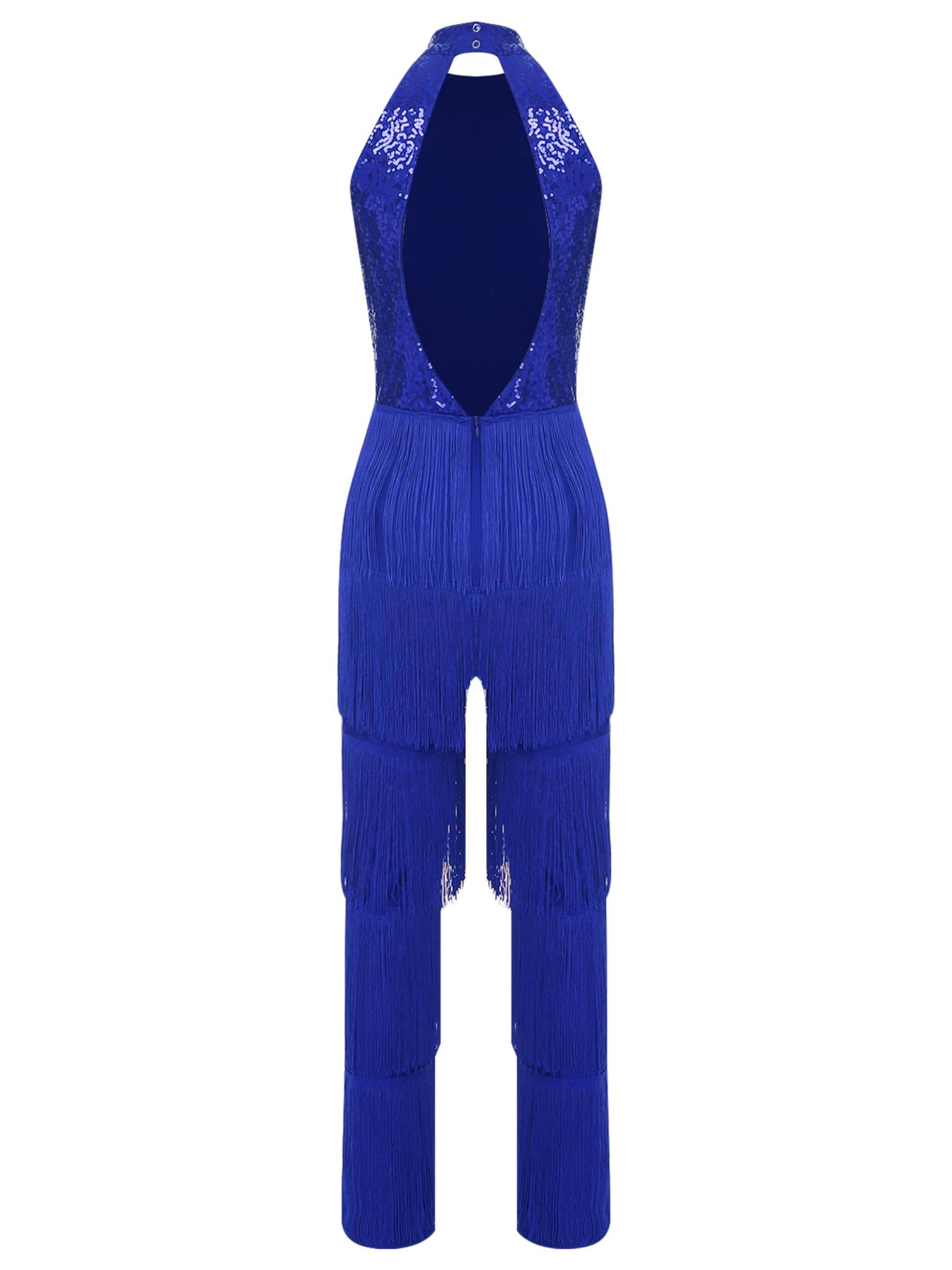 TiaoBug Abito da Ballo Latino Americano Tango Donna con Nappe Paillettes Body Danza Classica Moderna Collo Halter Costume da Danza Samba Rumba Salsa Sala da Ballo Dancewear