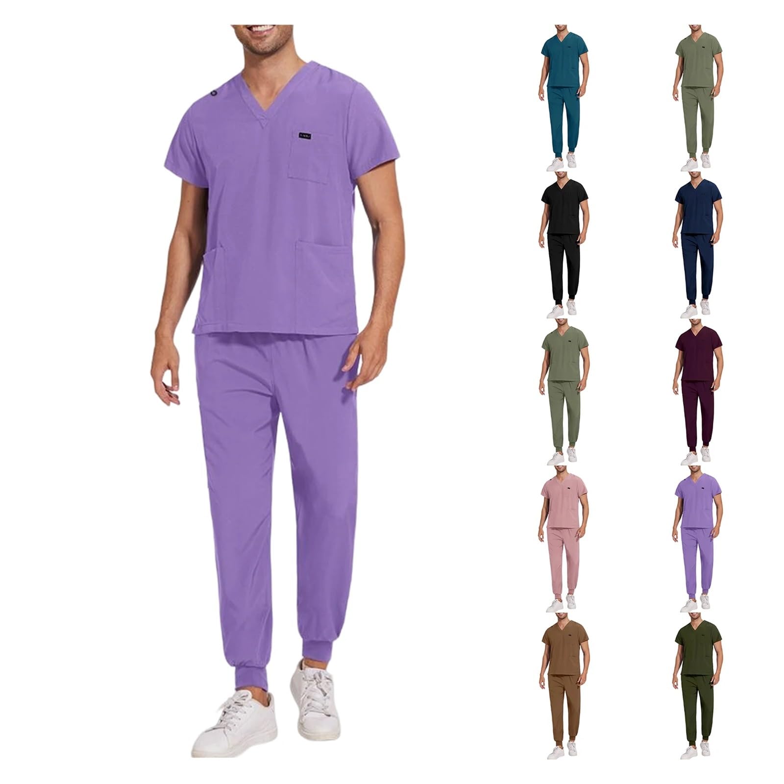 Top de Trabajo, Pantalones, Uniformes médicos for Enfermera, Conjunto enfermería Unisex, Ropa Trabajo for Hombre, Bata for para AtencióN MéDica, SalóN De Belleza(Pink,XL)