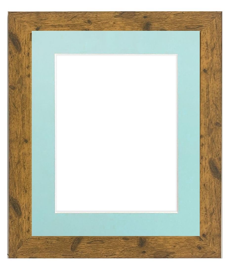 FRAMES BY POST Studio Antique Wood Picture Photo Frame with Blue Mount 10 x 8 Inch for Image Size A5