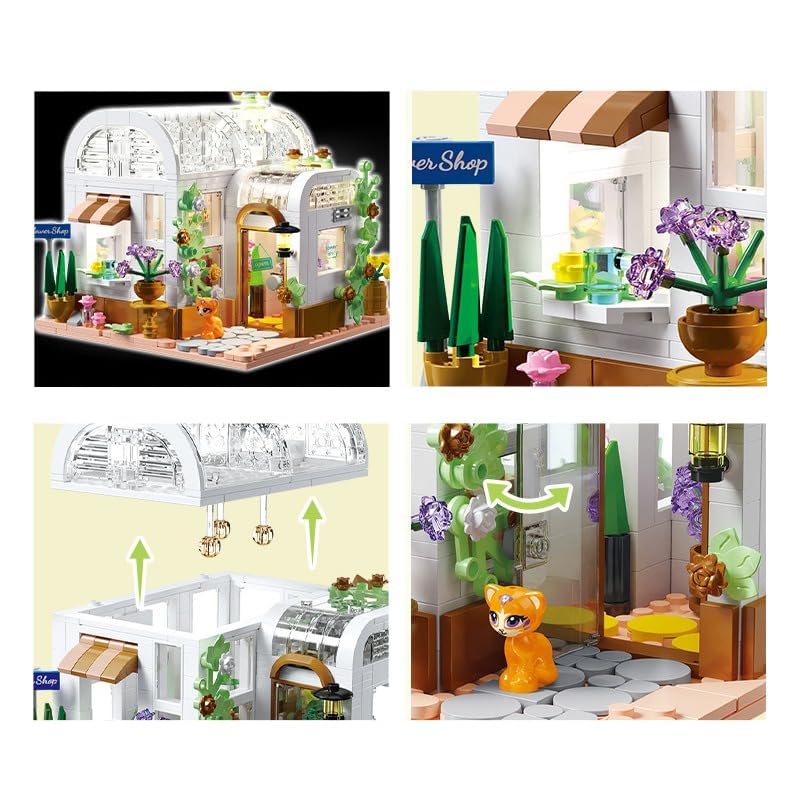 Image of SKY LINE OCEAN Kids Glass Flower Shop Building Blocks Set (561+ Pieces) with LED Lights | Creative DIY Construction Toy | Educational STEM Kit | 6-Month Structural Warranty | Gift for Boys & Girls