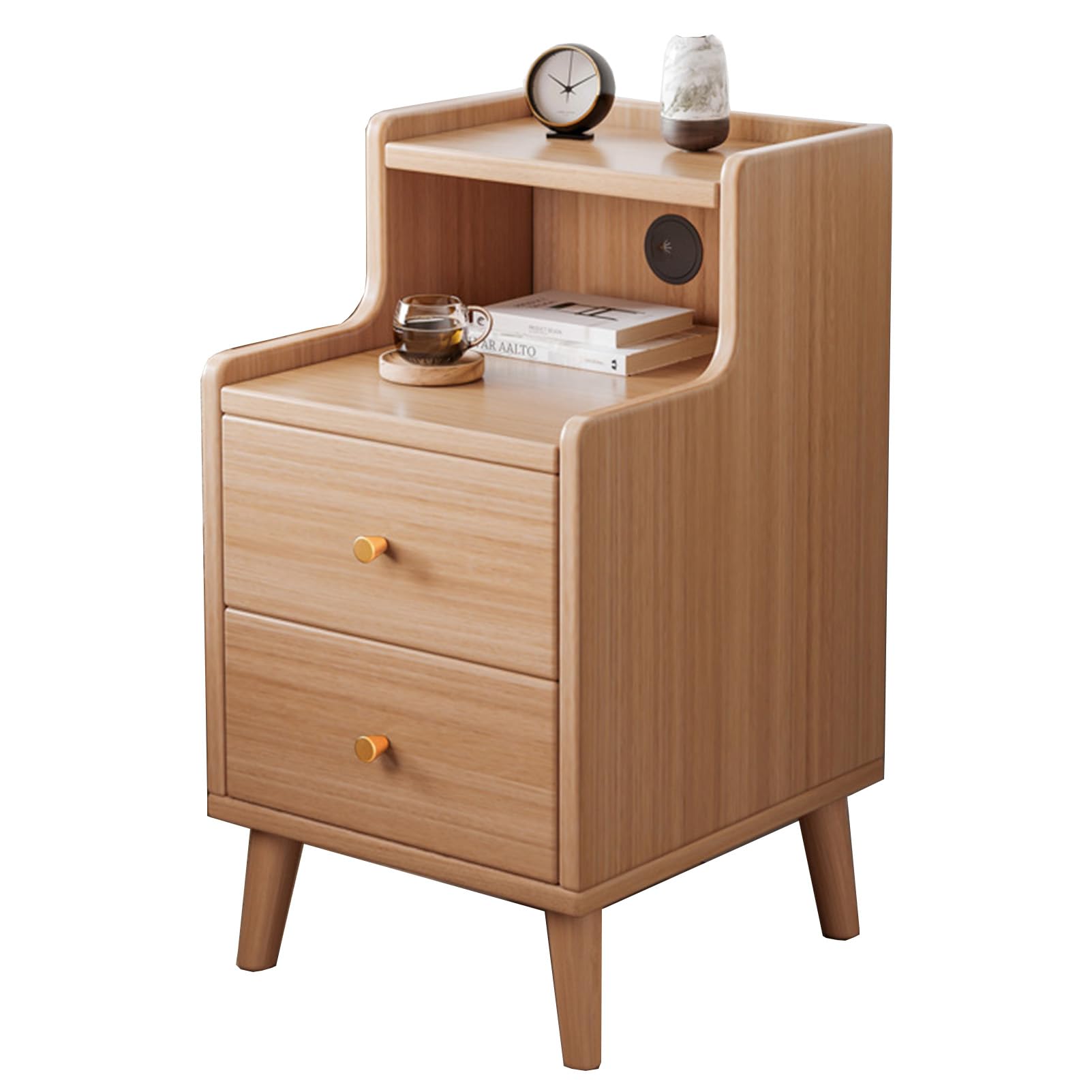 SXZenSpace Nightstand with 2 Drawers, White Gloss End Table, Modern Side Table for Living Room & Bedroom, Wooden Cabinet, Stylish Furniture Storage