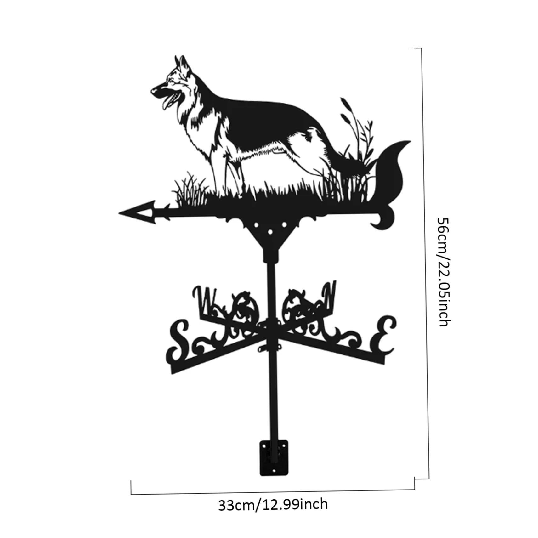 Girouette de toit décorative en forme d'animal - 33 x 55,9 cm - Indicateur de direction du vent pour cour, jardin, ferme, berger