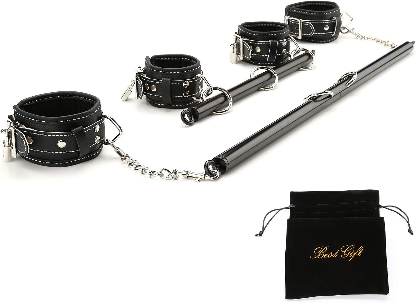 EXREIZST 2 Metal Spreader Bar with 4 Leather Straps Set Kit Adjustable, Black