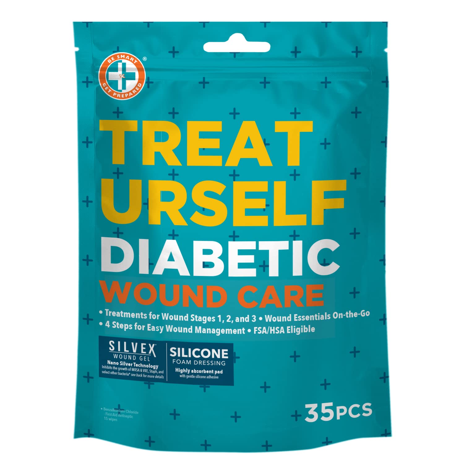 Be Smart Get PreparedTreat Urself Diabetes-Friendly Wound Care Kit - 35 Pieces - Designed for Home, Travel, Office & Care Facilities - Compact & Portable