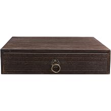Vintage Wood Box Drawe Single Layer Wooden Desk Organizer Storage Unit for Home Office, Wood Desktop Storage Container 25.5x24.5CM