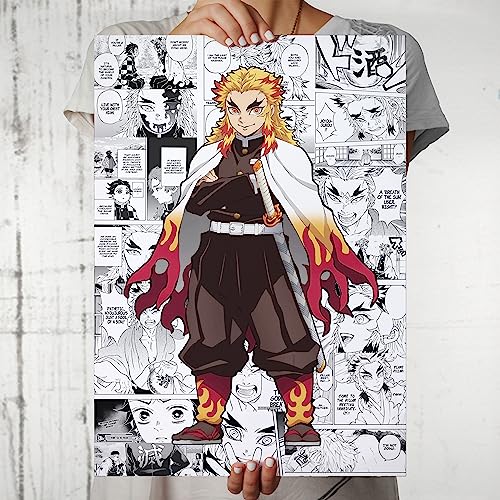 Image of MCSID RAZZ - Demon Slayer - Rengoku Kyojuro - The Flame Hashira Design A4 Size Poster (With Frame) - Best Gift For Demon Slayer Fans /Best Artifacts To Your Home & Decor /For Anime Fandom