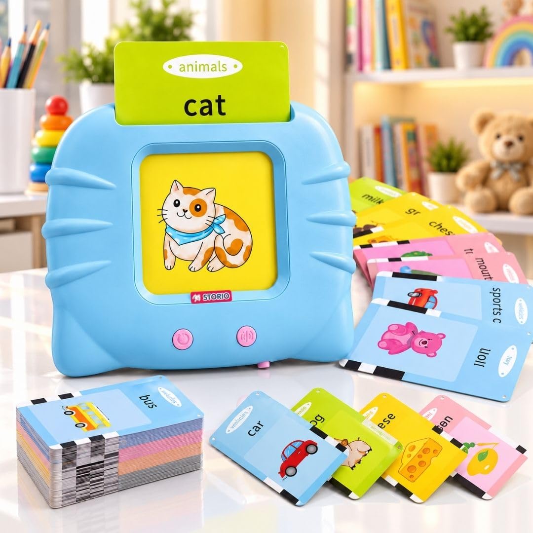 Storio Montessori Talking Flash Cards for Kids 2-5 Years | Rechargeable Educational Learning Toy for Toddlers | Cognitive Language Skills Builder for Boys & Girls | Sound Flashcard Device for Babies