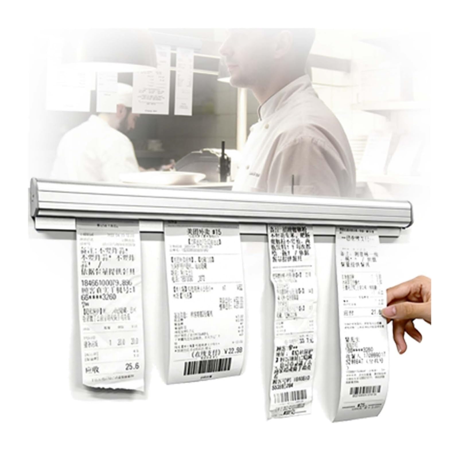 Gastronomie Bonhalter Bestellhalter Klemmleiste Zettelhalter für Hold Orders, Hergestellt aus einer Aluminiumlegierung, kein Bohren erforderlich, Küche Ticket, Notizleiste Selbstklebend.(60CM)