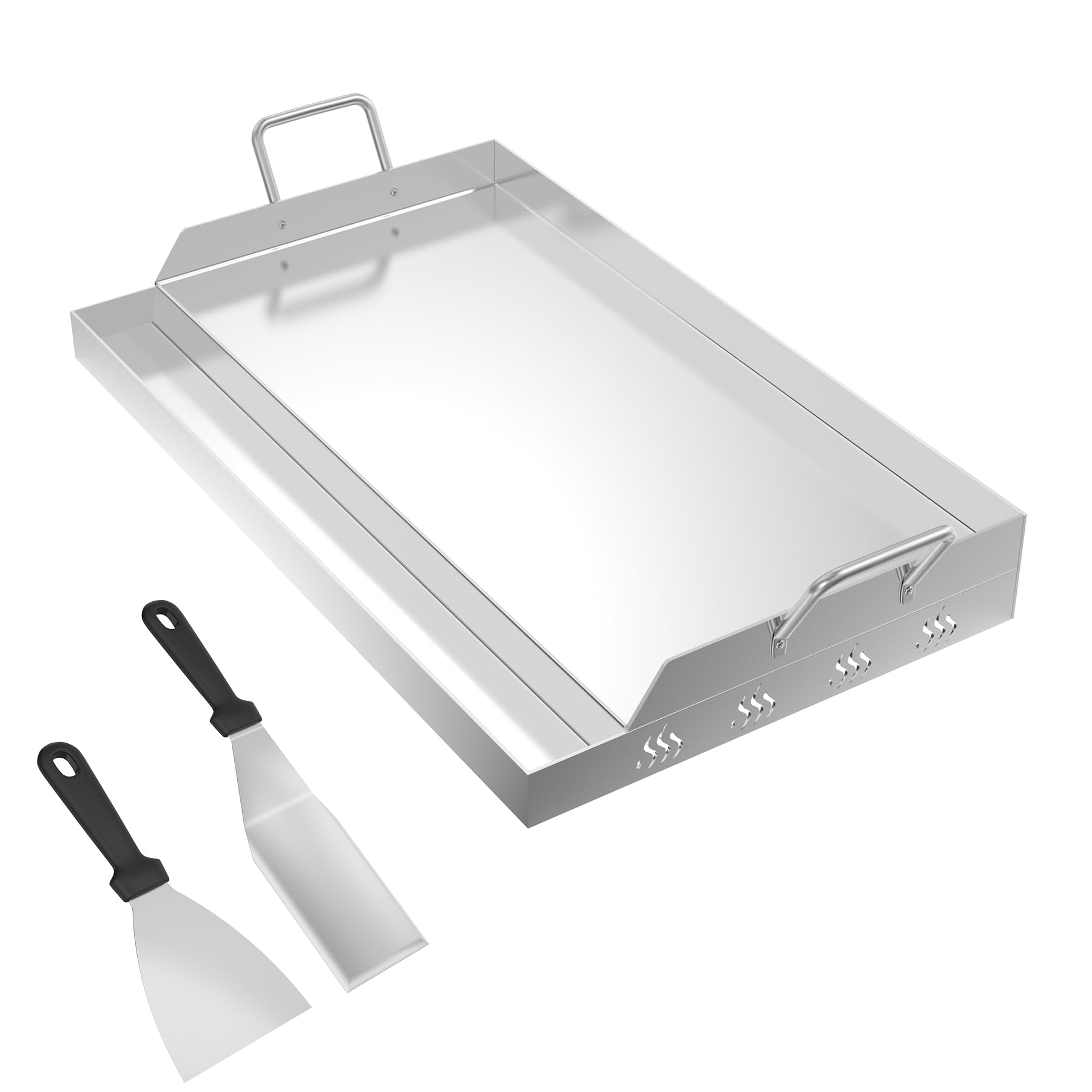 ACXIN Plancha płyta grillowa ze stali nierdzewnej, 58 x 32 x 7 cm, z rynienką do oleju i uchwytami, uniwersalne akcesoria do grilla, płyta paleniskowa do grilla gazowego, grilla na węgiel drzewny