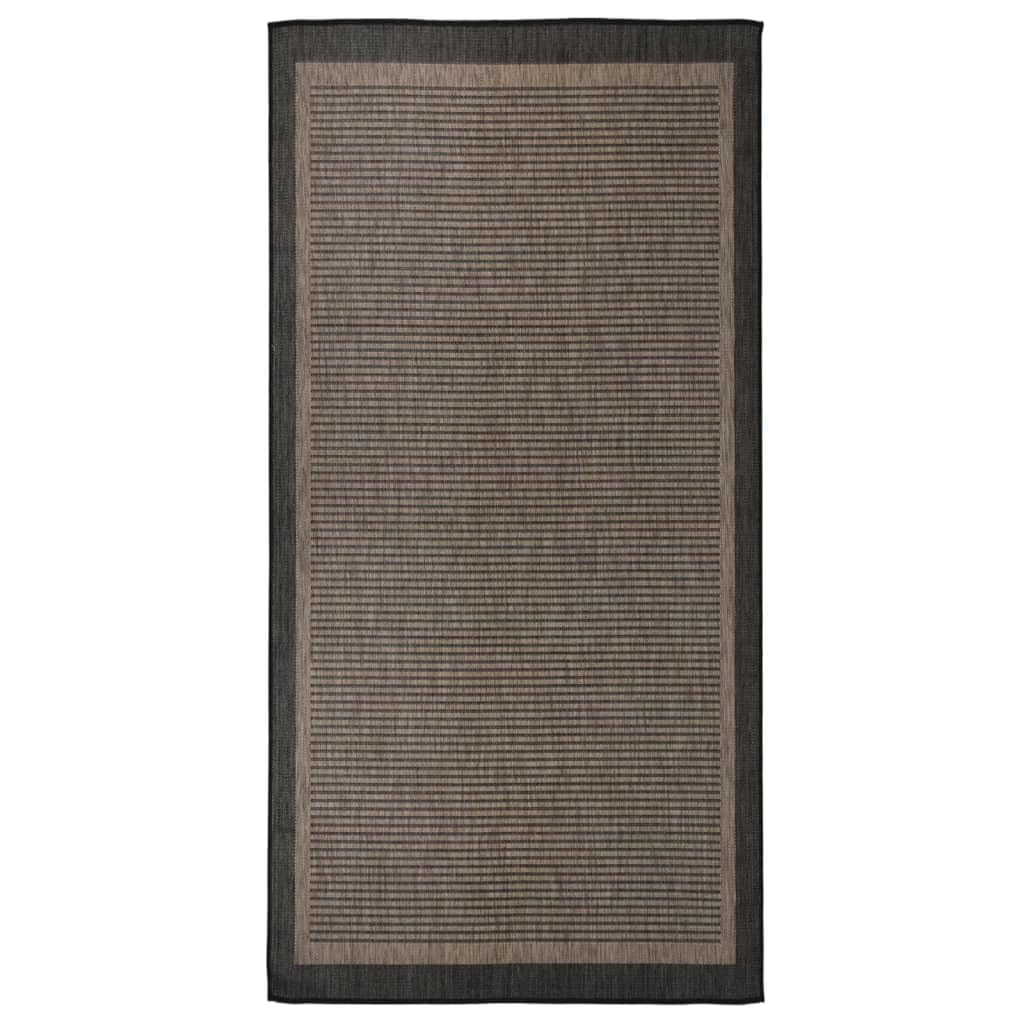 Tappeto per esterni a tessuto piatto, 100 x 200 cm, marrone scuro, resistente in polipropilene, per terrazze, balconi, verande e interni