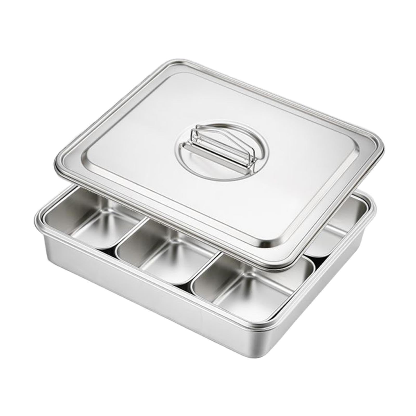 Juego de Calentadores de Comida para Buffet con Tapa, Resistente Al óxido, Bandeja Rectangular para Catering, Ideal para Fiestas, 6 Compartimentos, Individual