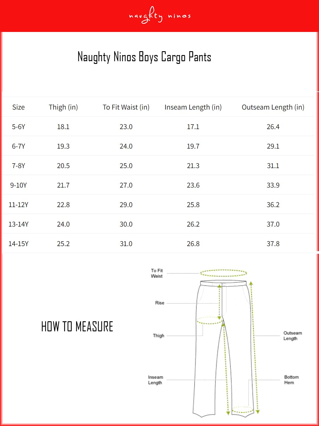 Naughty Ninos Pantalones cargo de algodón verde azulado para niños de 5 a 15 años