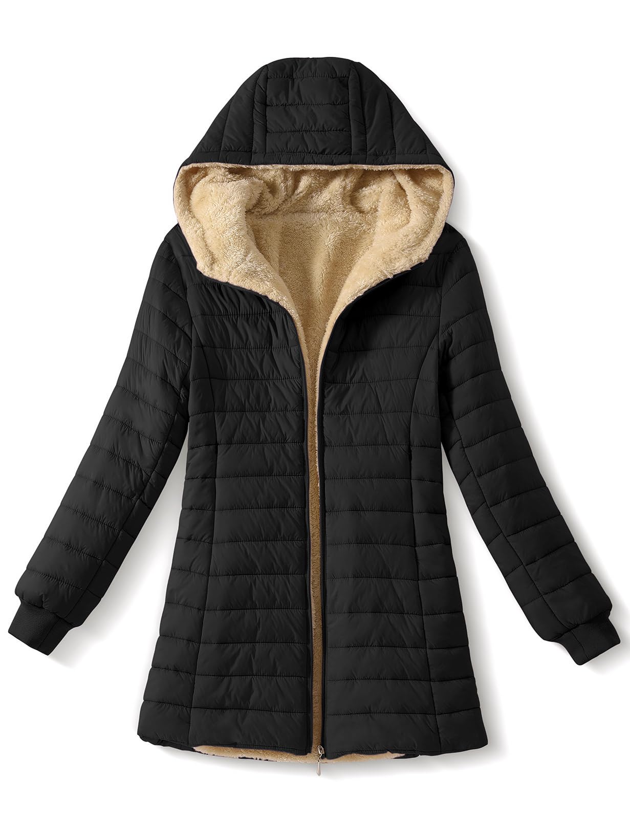 Tuopuda Manteau Femme Hiver Veste Polaire Chaud Parkas Blouson Zippée à Capuche mi Longue Coat Matelassée en Duvet Outercoat Slim Fit Casual Jacket avec Poches