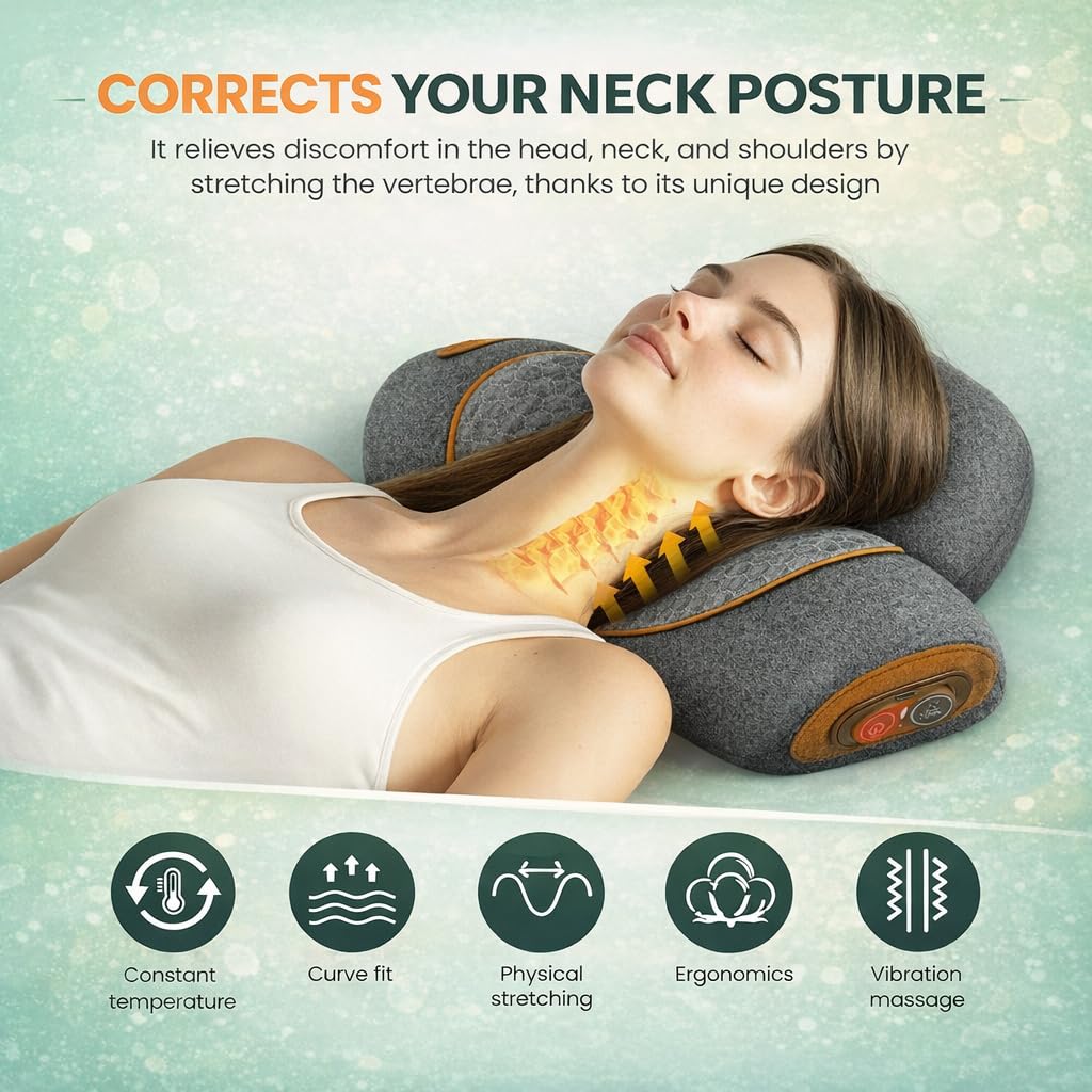 Artuvate - Fisiorest 3-in-1 Neck Massager Pillow with Heat, Massage & Cervical Stretch - Ergonomic Memory Foam for Neck Shoulder Pain Relief - Use at Home, Office or Car (gray) — view 7