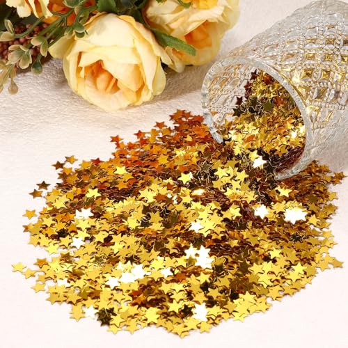 Image of Hestya Star Confetti Glitter Table Confetti Metallic Foil Stars for Graduation Wedding Birthday Party Decorations(Gold,6mm,60g)