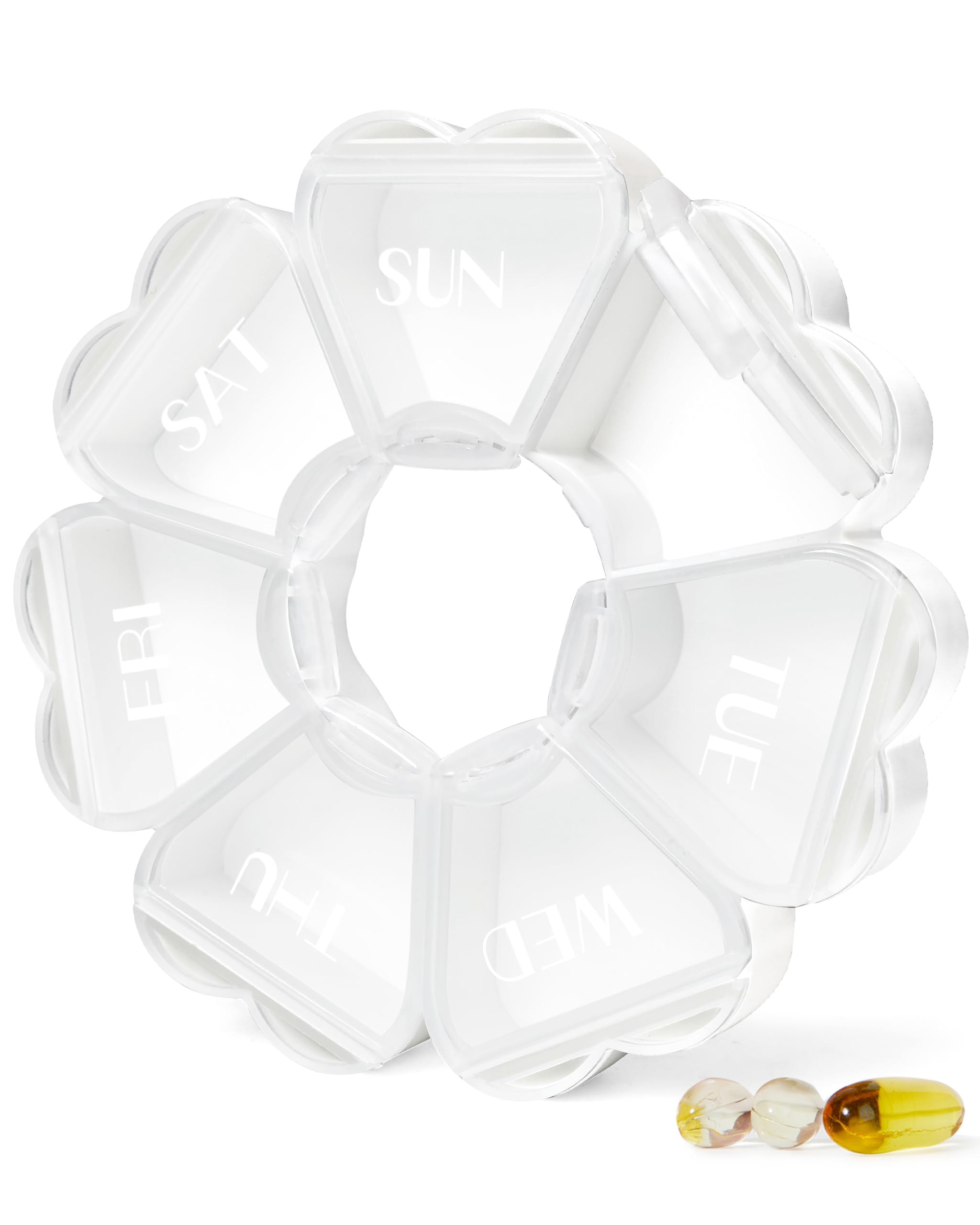 MOLN HYMY Large Weekly Pill Box 7 Day, Cute Pill Case Organizer 1 time a Day, Floral Pill Container Once Daily, Pretty Medicine Dispenser for Vitamin/Fish Oil/Medication/Supplements (White)