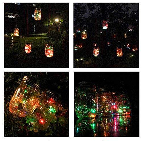 4-Pack Solar Powered Mason Jar Lights (Mason Jar & Handle Included),5 Colors 20 Bulbs Jar Hanging Light,Garden Outdoor Solar Lanterns,Hanging Lantern,Mason Jar Decor Solar Light,Table Light,Patio Path