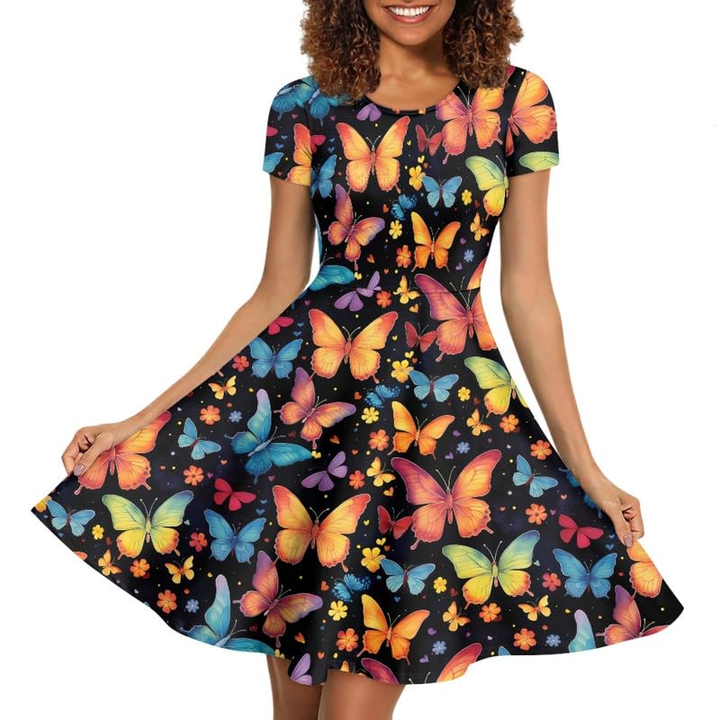 Image of Irisjudy T Shirt Dress for Women Short Sleeve Girls Short Sleeve Dress Plus Size, O Neck Knee Length Midi Dress for Ladies