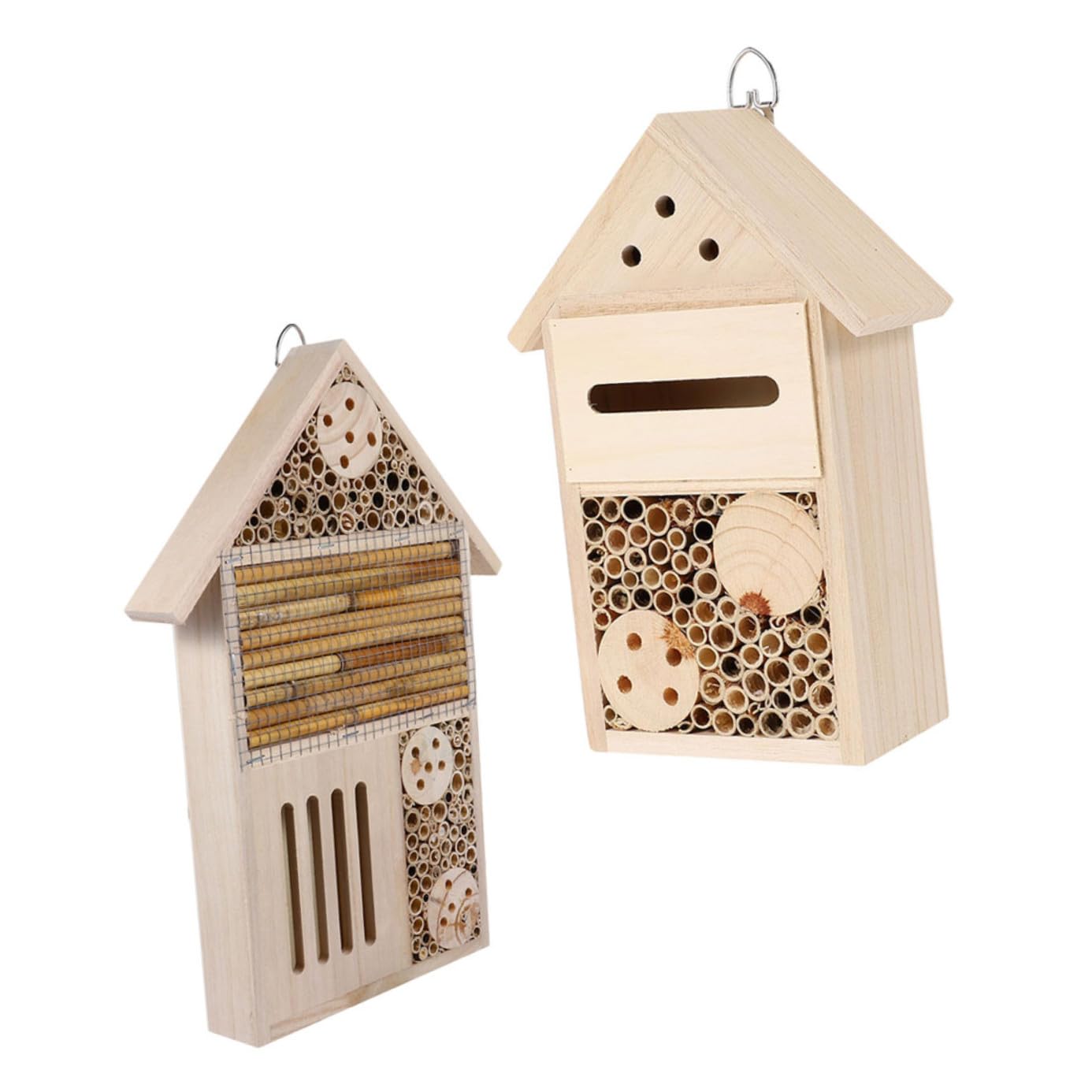 2 Stück Hängendes Insektenhaus für Marienkäfer und Bienen Nistkasten mit Schutz vor Regen Natürliche Gartendekoration 12x7x23cm 19x4x35cm