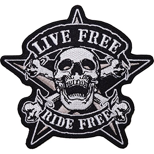 „Live free, Ride free“ gestickter Aufnäher, für eine Jacke, schwarz