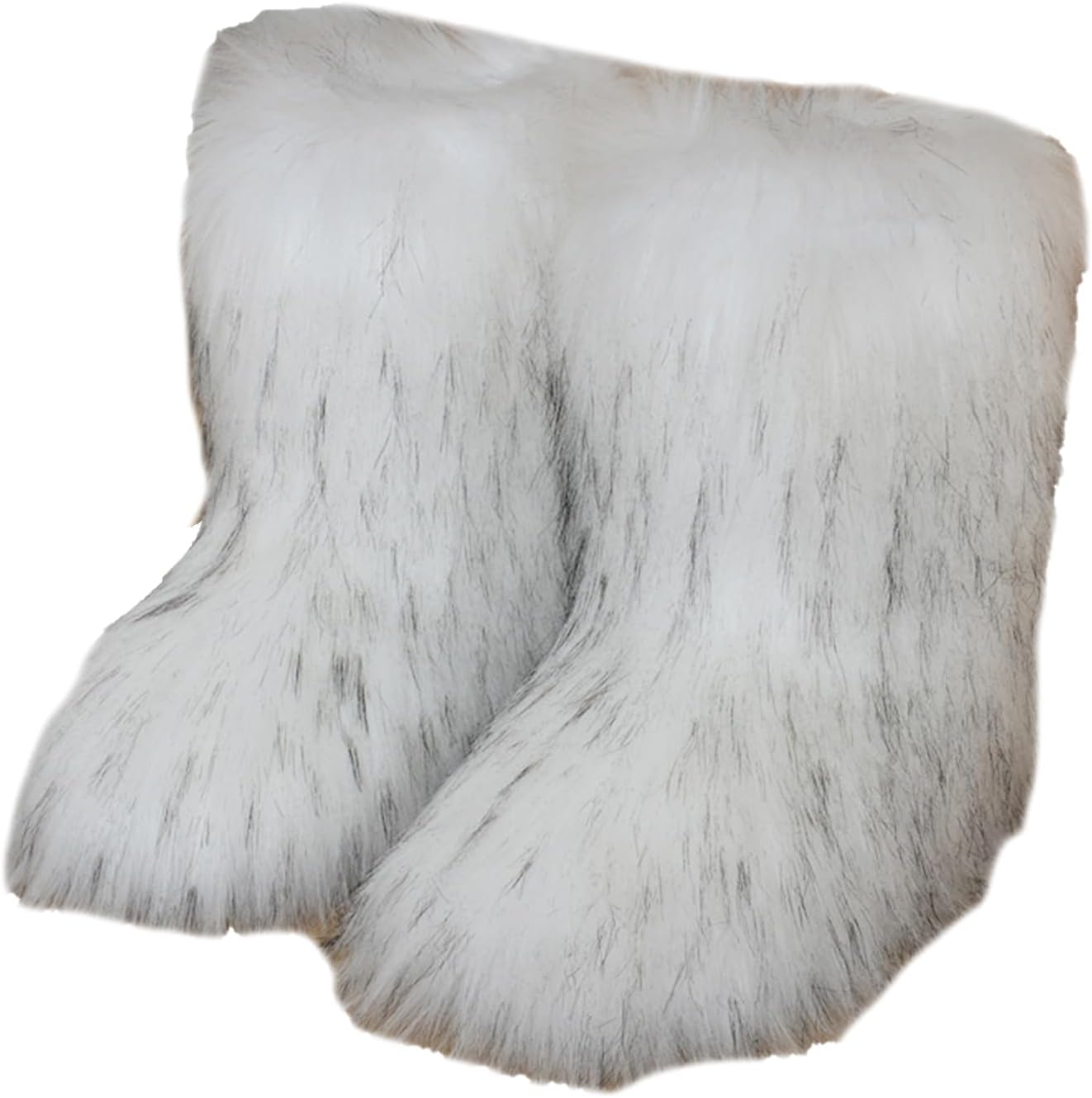 Women's Furry Faux Fur Boots Fuzzy Fluffy Mid Calf Snow Boots Winter Knee High Flat Heel Fluffy Faux Fur Boots