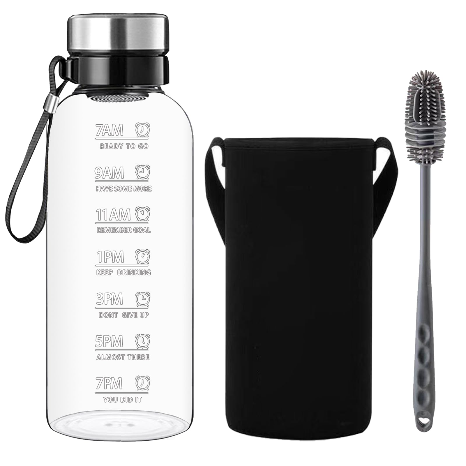 RNCKUUE Glass Water Bottle 2 Litre - 2l Large Borosilicate Wide Mouth Glass Drinking Bottles With Time Mark, Sleeve, BPA Free