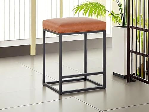 Miniatura 9 de Erste!Bravo Juego de 4 taburetes de bar de altura de mostrador marrón para encimera de cocina de 24 pulgadas, sin espalda, modernos taburetes de bar