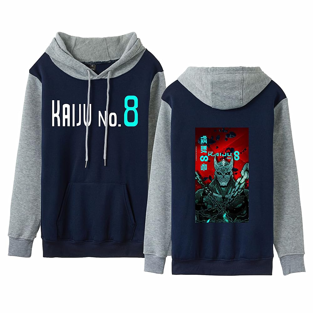 Charous Unisex Blue Anime Kaiju No.8 Kafuka Cartoon Hoodie,Casual Splicing Color Sweatshirt For Manga Kaiju No.eight Fans Cosplay