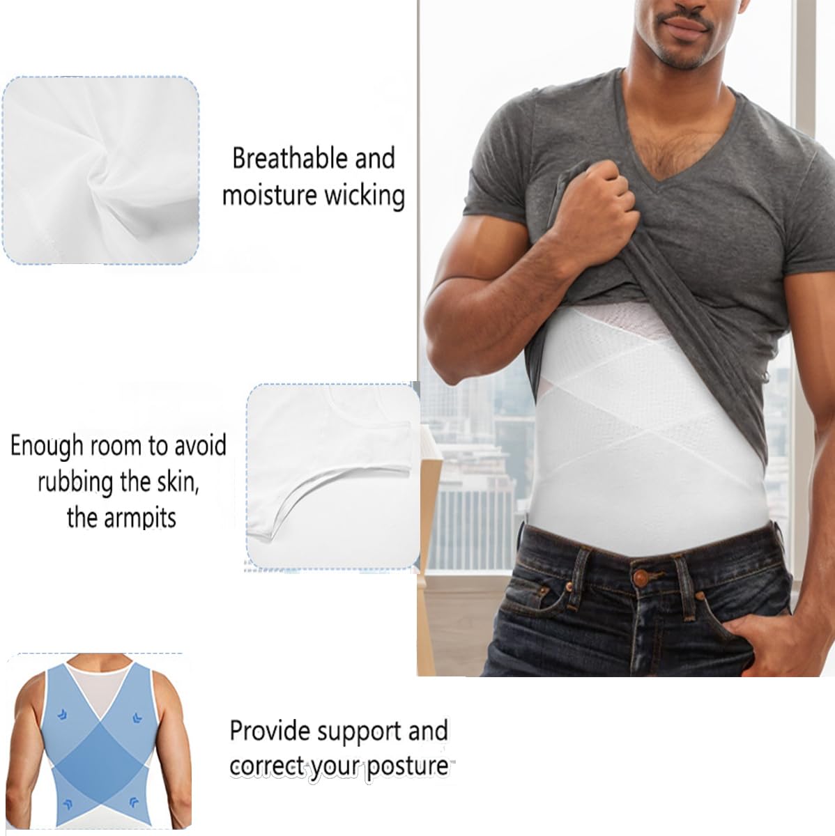 Camiseta Interior Moldeadora para Hombre con Efecto Vientre Plano Faja Reductora Chaleco de compresión algodón Body Shaper para Gym Fitness (FR/ES, Letras, 3XL, Regular, Regular, Blanco)
