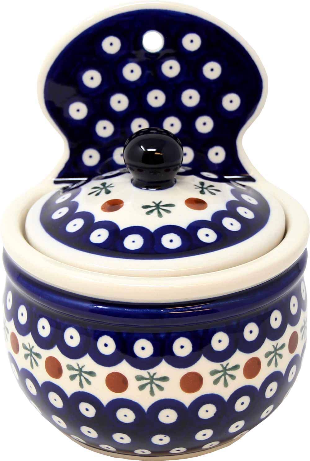 Polish Pottery Hanging Salt Box from Zaklady Boleslawiec, Capacity: 3 Cups, Classic Pattern 41