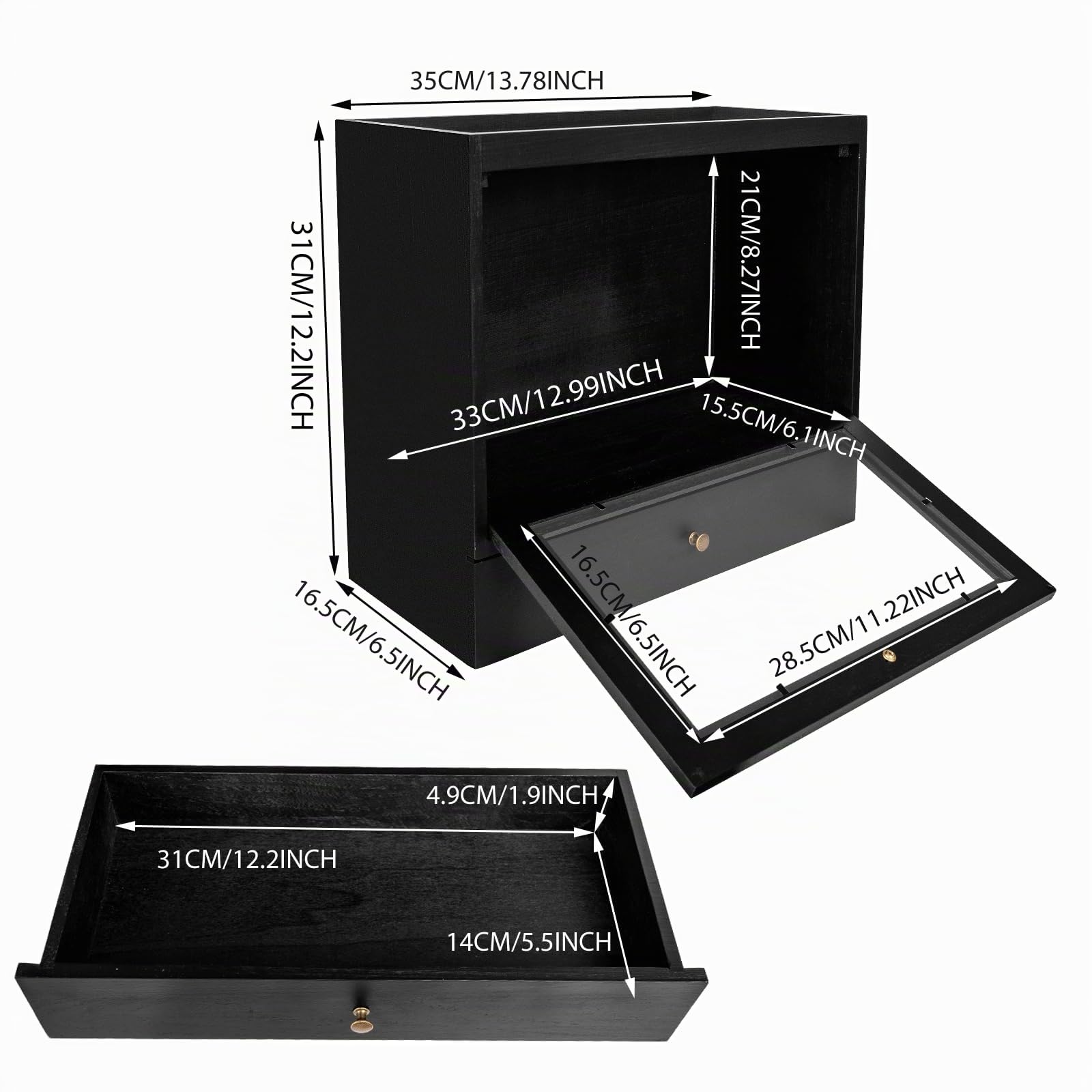 Organizador de Perfumes de Madera con Acrílico y Cajón, Almacena Perfumes Joyas Cosméticos para Hombres Mujeres, Dormitorio Baño Negro | Almacena Perfumes Joyas Cosméticos para Hombres Mujeres, Dormitorio Baño Negro