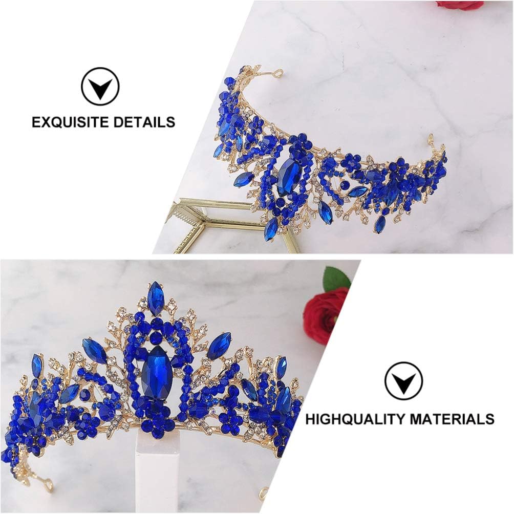 FRCOLOR Tiara Crown Crystal Silver Headband Diamond Bridal Headdress Wedding Prom Crown Hair Accessories Blue for Women Girl Birthday Wedding Christmas Party Favor Ornaments - Image 5