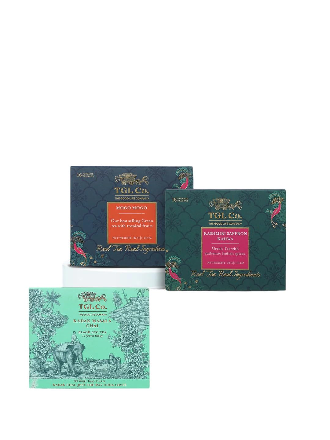 TGL Co. Winter Tea Combo | Mogo mogo Green Tea, Kahsmiri Kahwa and Kadak Masala | 16 Tea Bag Each |Pack of 3 | 48 Bags | Christmas Special | Winter Blend